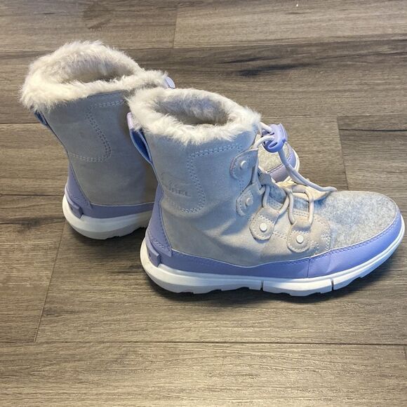 Sorel Kids' Explorer Waterproof Lace-up Boot In Natural/ Twilight - Picture 3 of 9